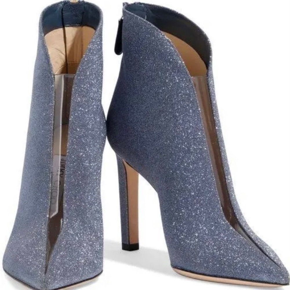 Jimmy Choo Bowie 100 Textured w Clear Panel Women 41 1/2 EUR Ankle Boots.